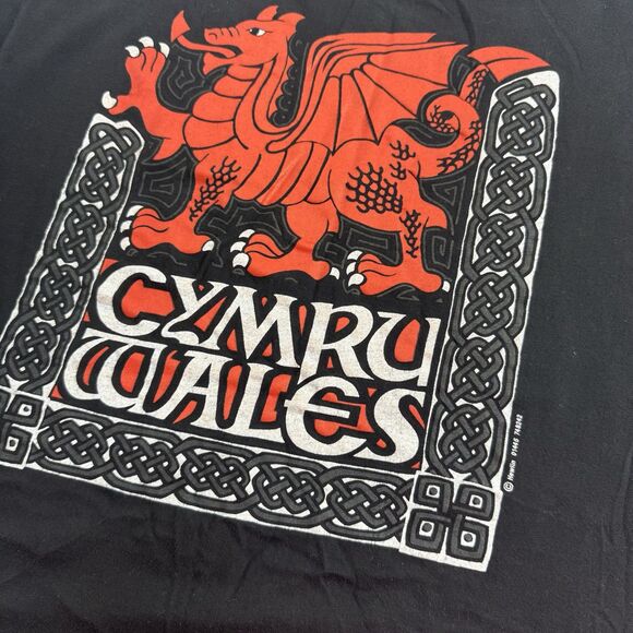 VTG Cymru Wales Black Dragon Art T-Shirt Hewlin Sz XL - Picture 4 of 5